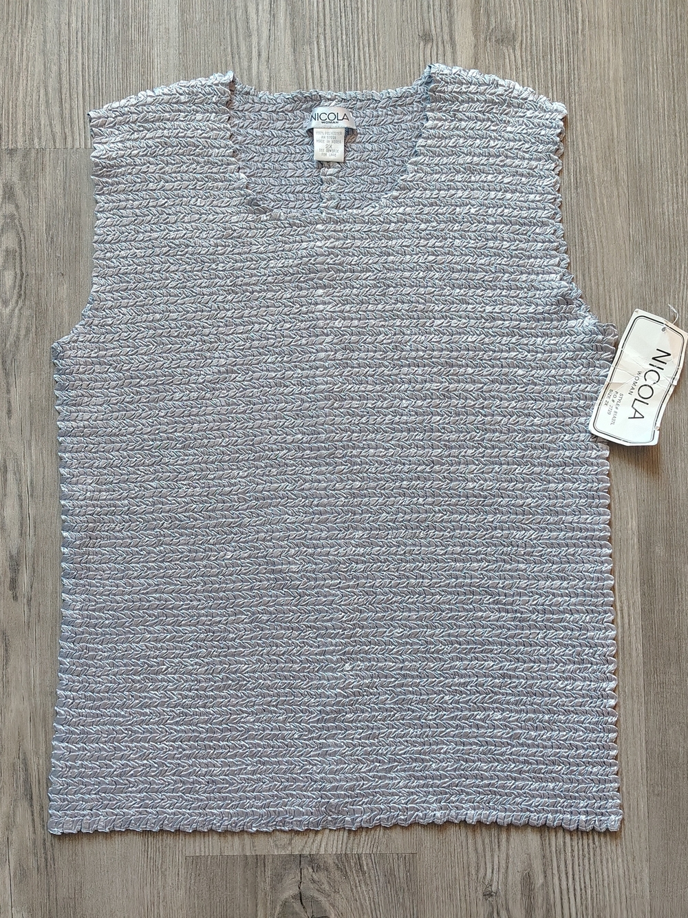 Nicola Vintage Popcorn Shirt Silver Crinkle Stretch Pattern Release Size 2X Y2K